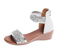 Cocila Sandals For Women Women'S Classic Heels Open Toe High Heel Zipper Back Platform Low Block Chunky Dress Shoes Silver, 4 Beige Size 5 H Fabric Silver Ladies Brown Womens Navy Blue