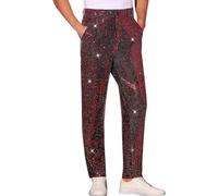 Cocila Sequins Pants for Men's Shiny Sparkly Straight Leg Trousers Mens (Red, XL) Formal Casual Warm Winter Solid Army Surplus Work Joggers with Knee Pad Pockets Hunting Jogging Bottoms Men Zip