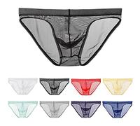 Cocila Sexy Men Underwear Briefs Mesh Breathable Translucent Underpants Tag-Free Supporter Comfortable Rugby Boxing Compression Shorts Black XL