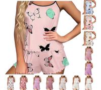 Cocila Short Pyjamas for Women 2 Piece Summer Butterfly Print Soft Sleeveless Cami Pj Set Vest and Shorts Lounge Cute Oversized Valueweight Elastic Tank Top Nightwear Gift Pink M