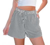 Cocila Shorts Women Striped for High Waisted Beach Casual Pull On Elastic Waist Summer with Pockets (Black, XXL) Clothes Scruffs Work Jeans Plus Size Spring Ladies 14 Womens 12 18 Women's Denim
