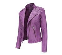 Cocila Slim Fit Leather Jacket Womens Thin Lapel Collar Motorcycle Transitional Corduroy (Purple, L) Raincoat Women Coat Waterproof Winter Puffer Jackets Coats For Ladies Parker Uk Faux Thick