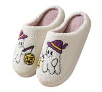 Cocila Slippers for Womens Mens Halloween Pumpkin Women's Fluffy Memory Foam Slippers Winter Soft Plush Comfy Warm Spooky Christmas Christmas Pumpkin House Slip On Slippers for Autumn Winter White 5