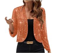 Cocila Sparkly Tops for Women UK Sequin Jacket Party Sparkly Long Sleeve Lightweight Ladies Casual Shrugs and Boleros for Evening Club Christmas Cardigans for Women UK Fashion Orange M