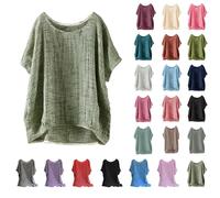 Cocila Spring Deals Casual T Shirts for Women Summer Cotton Linen Fashion Crew Neck Solid Color T Shirt Top Plus Size Half Sleeved Tee Work Blouse Lightweight Loose Womens Tunic Clearance Bargains
