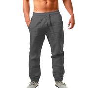 Cocila Spring Deals Mens Cotton and Linen Pants Casual Solid Color Comfortable Drawstring Summer Plus Size Loose Trousers Breathable and Comfortable Beach Pants Relaxed Trouser Black of Friday 2024