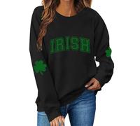 Cocila St Day Print Sweatshirts Women Long Sleeve Crewneck Funny St. Outfit Oversized Irish Tops Ladies Plaid Zip Up Jacket (Black, L) Summer Hoodies For Womens Zipped Black Hoodie Cardigan