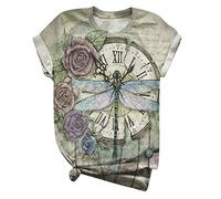 Cocila Style Dome Women T-Shirt Short Sleeve Tops Dragonfly Print O-Neck Tee Shirt Casual Summer Tops Basic Blouse Multicolor