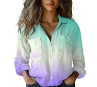 Cocila Summer Shirts for Women UK Cotton Shirt Printed Fashion Button Down Casual Tops Long Sleeve Blouse (Green, XL) T Hawaiian Tropic Womens Clothes White Blouses Black Tunic Red and Blue