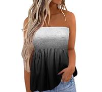 Cocila Summer Tank Tops for Women Strapless Tube Tops Stretch Pleated Bandeau Top Floral Sleeveless Vest Tops Tunic Shirts Blouse Loose Tank Tops Vest Shirt Casual Pleated Flowy Tunic Blouse