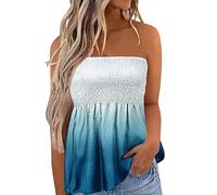 Cocila Summer Tank Tops for Women Strapless Tube Tops Stretch Pleated Bandeau Top Floral Sleeveless Vest Tops Tunic Shirts Blouse Loose Tank Tops Vest Shirt Casual Pleated Flowy Tunic Blouse