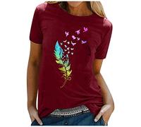 Cocila T Shirts for Women Summer Crew Neck Tee Shirt Young Womens Floral Print T-Shirts Fashion Short Sleeved Tunic tops Casual Loose Blouses Women's Holiday Pullover
