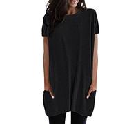Cocila T Shirts for Women UK Pullover Crewneck Short Sleeve Tunic Tops Blouse with Pockets Black White Top Size 18 Ladies Pink Pocket
