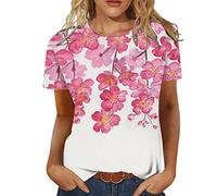 Cocila T Shirts for Women UK Women's Summer Round Neck Blouses Ladies Floral Print Going Out Tops Short Sleeve Tunic Tops Plus Size Casual Fit Classic Basic Tee Holiday Pullover