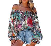 Cocila T Shirts for Women Womens Cold Shoulder Plus Size Tops Blouses Summer Off Shoulder Boho 3/4 Sleeve T-Shirts Casual Boat Neck Tunic Tops Women's Fashion Solid Loose Fit Pullover