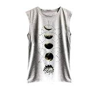 Cocila Tank Tops for Women Loose Fit Print Casual Sleeveless Round Neck Sport Pullover Tunic Top Blouse Shirts Vest(S,Gray)