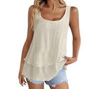 Cocila Tank Tops Women Layered Linen for Summer Shirts Sleeveless Loose Elegant Going Out Blouse Women's Vest UK Navy Fleece Crop Ladies Size 14 Running Essentials Camisole Green Black Top