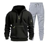 Cocila Today's Deals Men's Tracksuits Spring and Autumn Winter Long Sleeved Corduroy Solid Color Half Zip Patch Top Sweatpants Casual Loose Suit Man Jacket Suit Tracksuit Men Black of Friday Sale