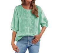 Cocila Today's Deals Womens Casual 3/4 Sleeve T-Shirts Ladies Tops 2025 Summer Embroidery Crew Neck Breathable Pleated Tops Fashion Dressy Tunic Trendy Blouses Plus Size Outlet Clearance UK