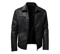Cocila Todays Offers Special Deals Male Autumn and Winter Solid Color Leather Jacket Warm Coat Jacket Stand Collar Long Sleeve Double Zipper Pocket Fashion Coat Mens Faux Leather Ja Black of Friday