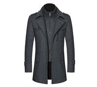 Cocila Todays Offers Special Deals Men's Autumn And Winter Coats Double-collar Woolen Coat Thickened Collar Mid-length Woolen Zipper Trench Coat Anorak Men Pullover Motor B Under 5 Pounds Clearance
