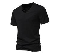 Cocila Todays Offers Special Deals Men's Fashion Spring and Summer Casual Short Sleeved V Neck Solid Color T Shirt Tops Men's T Shirt Men Mens Smart Short Sleeved Shirts Mens Black of Friday Deals