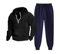 Cocila Todays Offers Special Deals Tracksuit Mens Full Set Solid Color Zipper Neckline Hooded Pullover Sweatshirt Casual Sweatpants Loose Tracksuit Bottoms Sportswear Slim Fit Jacket Sale Clearance