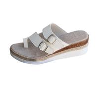 Cocila Top Color, Comfortable, Durable And Lightweight Flip-Flops Thick Bottom Big Size Sandals Summer New Casual Slope Heel Set Finger Fish Mouth Weaving Fashion (White, 4.5) Ladies Flip Flops