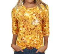 Cocila Tops for Women UK Casual Floral Three Quarter Sleeve Round Neck Tee Shirt Fashion Printed Flower Loose Side Split Blouse Tunic Summer Long Sleeve T Shirts Women