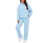 Cocila Tracksuit Womens Full Set, Womens 2 Piece Outfits Lounge Hoodie Sweatsuit Sets Oversized Sweatshirt Baggy Fall Comfy Sweatpants with Pockets Plus Size Sky Blue 3XL
