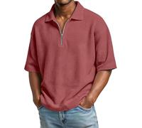 Cocila Tshirts Men UK Shirts Short Sleeve Knit Texture Quarter Zip Pullover Tops Casual Loose Workout Golf T Mens Checked Shirt Long Stripe Polo Mock Neck Thermal Tshirt for Callaway Checkered