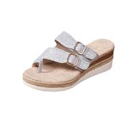 Cocila Unisex Flip Flops Rubber Flatform Beach Flipflops Slip-Resistant Half Slippers Outside Wear Summer New Belt Buckle Hollow Set Toe Square Drag Slope with Comfortable (Silver, 6) Flop