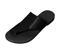 Cocila Unisex Flip Flops Rubber Flatform Beach Flipflops Slip-Resistant Summer Fashion Retro Solid Colour Clip Toe Open Roman Home Outdoor Casual Flat Shoes Large Size Sandals Slippers (Black,