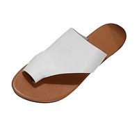 Cocila Unisex Flip Flops Rubber Flatform Beach Flipflops Slip-Resistant Summer Fashion Retro Solid Colour Clip Toe Open Roman Home Outdoor Casual Flat Shoes Large Size Sandals Slippers (White,