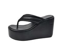 Cocila Unisex Slim Flip Flops,Women Ultra Lightweight Basic Thongs Rubber Soft Slide Slippers For Outdoor Wear Platform Thick Heels Beach Shoes Sandals Flops High Heeled (Black, 4) Women Size 4