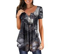 Cocila V Neck Pleated Tunic Tops for Women UK Women's Style Top Hidden Belly Button Long Version Top Summer Short Sleeve T Shirt Cute Flowing Shirt Casual Dress Shirt Long Sleeved Shirts for Women