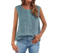 Cocila Vest Tops Women UK Cotton Linen Summer Casual Solid Color Embroidery Sleeveless Shirts Scoop Neck Loose Baggy T-Shirts Lightweight Linen Flowy Boho Oversized Womens Shirt Sky Blue L