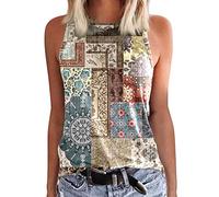 Cocila Vest Tops Women UK Summer Aztec Print Crew Neck Tank Top for Women Fashion Vintage Sleeveless Halter T-Shirts Casual Loose Blouses Tops Women's Beach Holiday Tunic Tops