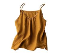 Cocila Vest Tops Women Uk Women'S Summer Pure Cotton Suspender Linen Solid Color Base Wear Art Retro Thin Loose Top Strap (Yellow, M) Burgandy Womens Navy Blue T Shirts For Fitted Shirt Graphic
