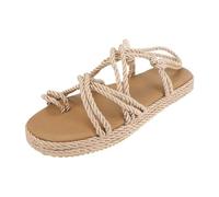 Cocila Walking Sandals Womens For Women Flat Linen Rope Platform Female Open Toe -On Shoe Beige, 4.5 Wide Fit Size 7 Espadrille Slingback Shoes Indian Wedges Heels Foam Black Wedge 5 Brown