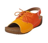 Cocila Walking Sandals Womens Summer Adjustable Fish Mouth Thick Bottom One Foot Round Toe Open Beach Casual (Orange, 6.5) Women'S Wedge Ladies High Heels Sparkly Flat Greek Style Leather For