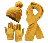 Cocila Warm Knit Sets Women Adult Gloves Men Windproof Knitted Hat Cycling Winter Skiing Caps Big Size Trucker (Yellow, One Size) Womens Clothing Accessories Witch and Hats for UK Plush Scarf