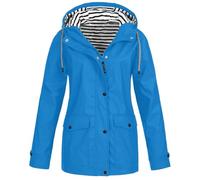 Cocila Waterproof Jacket Women Raincoat Autumn Winter Solid Color Hooded Pockets Watertight Outdoor Quick Dry Button & Zipper Lightweight Loose Trench Oversized with Pockets S-5XL Sky Blue 5XL
