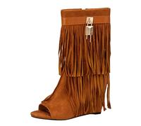 Cocila Wedge Sandals For Women Summer Stylish Open Toe Tassels Tassel Handmade Short Slope Heel (Brown, 5) Walking Shoes Uk Wide Fit Sparkly Heels Ladies Flat Size 6 Womens Orthopedic Red Cork