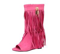 Cocila Wedge Sandals For Women Summer Stylish Open Toe Tassels Tassel Handmade Short Slope Heel (Hot Pink, 5) Ladies Walking Size 5 Uk White Strappy Heels Black 7 Wedges Gold 6 Silver Platform