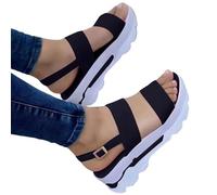 Cocila Wedge Sandals For Women Women'S Platform Heel Summer Open Toes Breathable Ankle Strap Shoes Metal Buckle Beach Black, 6 Bunions Uk Wedges Heels Brown Silver Heals Womens Work Black