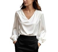 Cocila White Shirts for Women Satin Blouses Button Down Long Sleeve Tops (White, S) Shirt Off Shoulder Womens Size 16 V Neck T UK Tunic Pink Cowboy Hat Summer Trousers Hawaiian Tropic Cotton