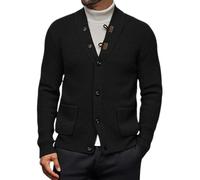Cocila Winter New Knitted Coat European and American Button Pocket Sweater Plus Size Outdoor Men's Wear Grandpa Cardigan (Black, XL) Superdry Jacket Mens Faux Fur Coats Men Lumberjack Puffer