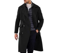 Cocila Winter Warm Solid Pocket Woolen Coat Men'S Thick Mid Length Pullover Rain Jacket (Black, Xl) Trench Men Reefer Mens Parkas For Jackets Smart Casual Wool Superdry Coats Uk Long Waterproof