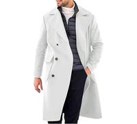 Cocila Winter Warm Solid Pocket Woolen Coat Men'S Thick Mid Length Pullover Rain Jacket (White, Xxl) Mens Trench Over For Men Uk Tweed Pea Long Wool Coats And Jackets Parka Superdry Fur Duffle
